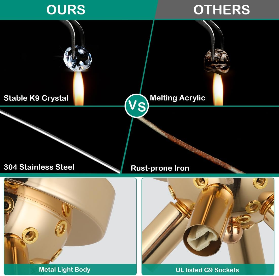 Modern Luxurious Gold Crystal Sputnik Flush Mount Ceiling Light for Living Room