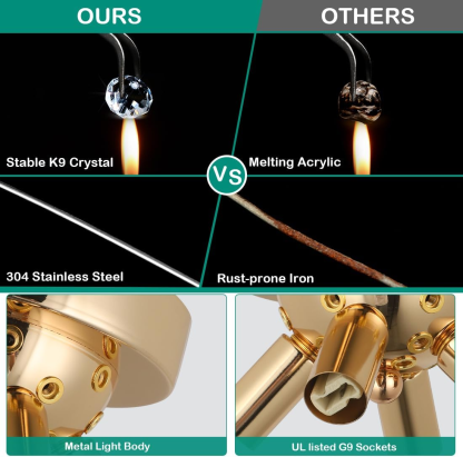 Modern Luxurious Gold Crystal Sputnik Flush Mount Ceiling Light for Living Room