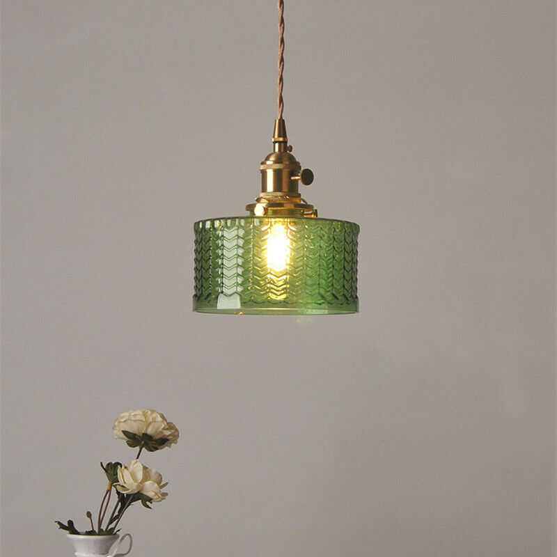 Retro Short Cylinder Wavy Glass Pendant Light -Homdiy