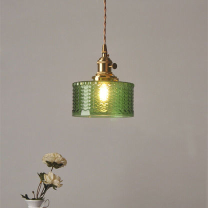 Retro Short Cylinder Wavy Glass Pendant Light -Homdiy