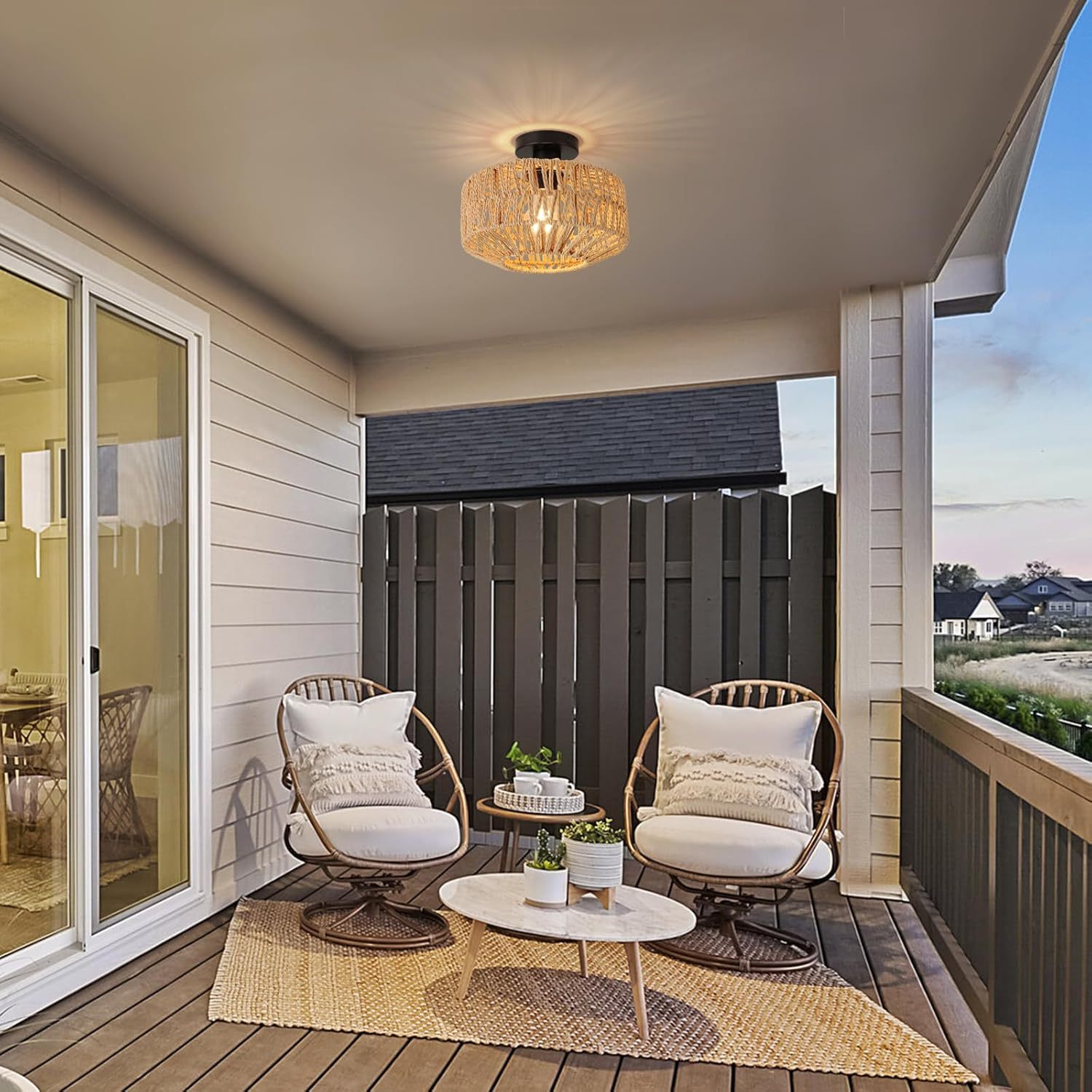 Boho Rope Ceiling Light Fixture For Living Room