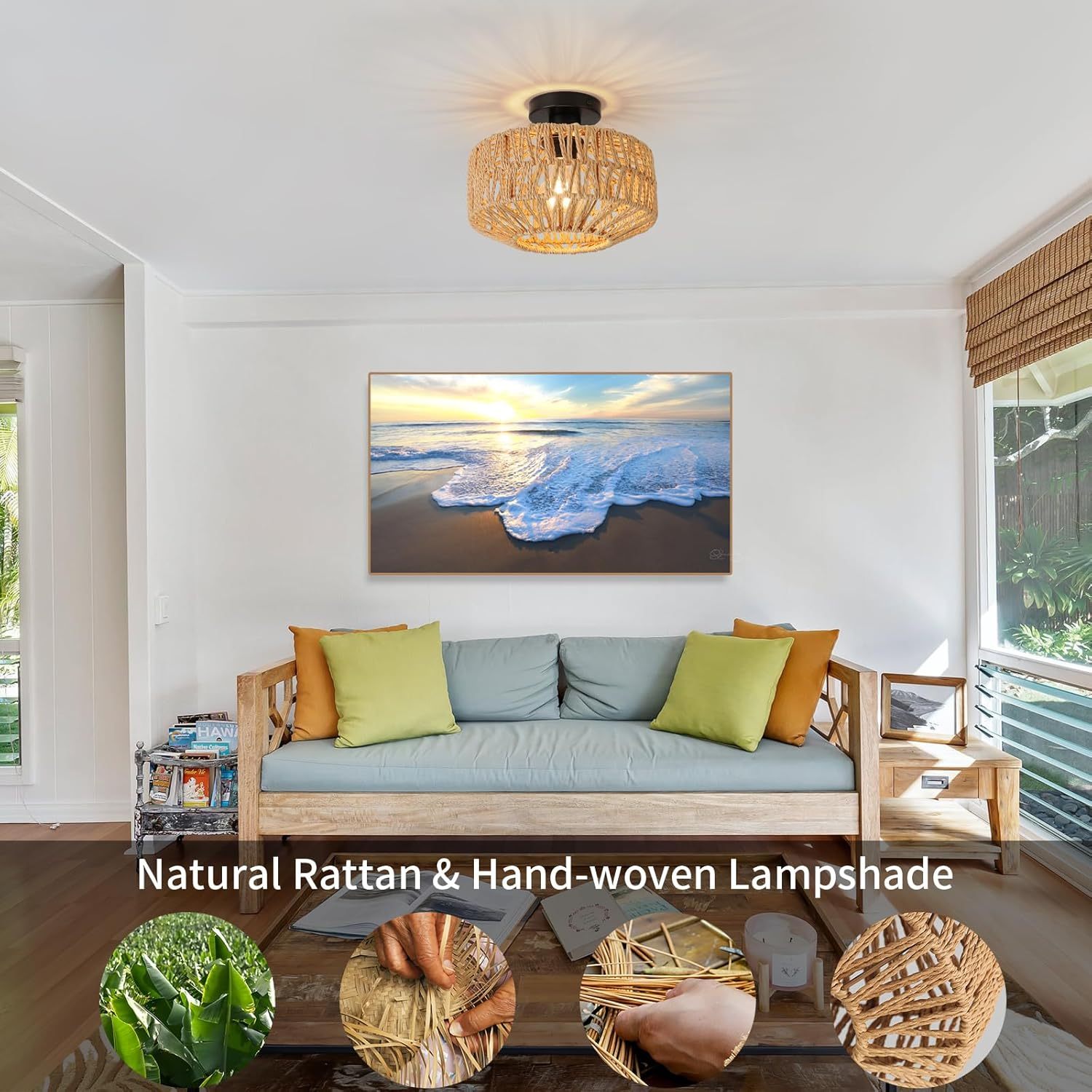 Boho Rope Ceiling Light Fixture For Living Room