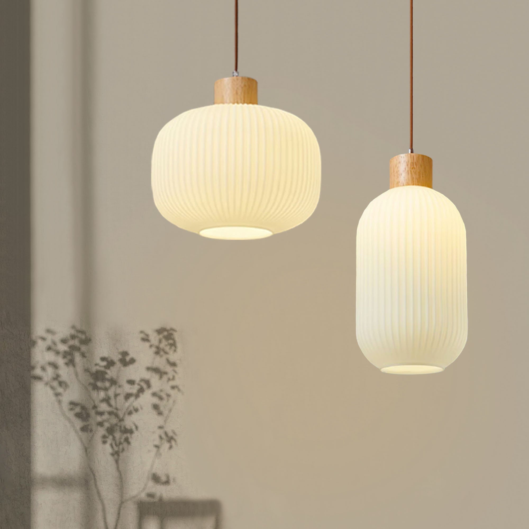 Nordic White Lantern Glass Pendant Lamp -Homdiy