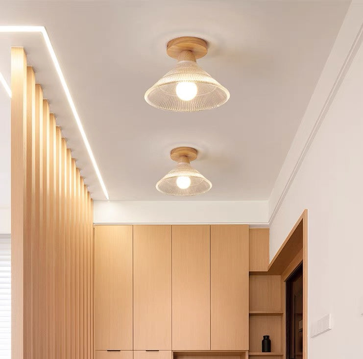 Vintage Wood Glass Ceiling Lights For Hallway
