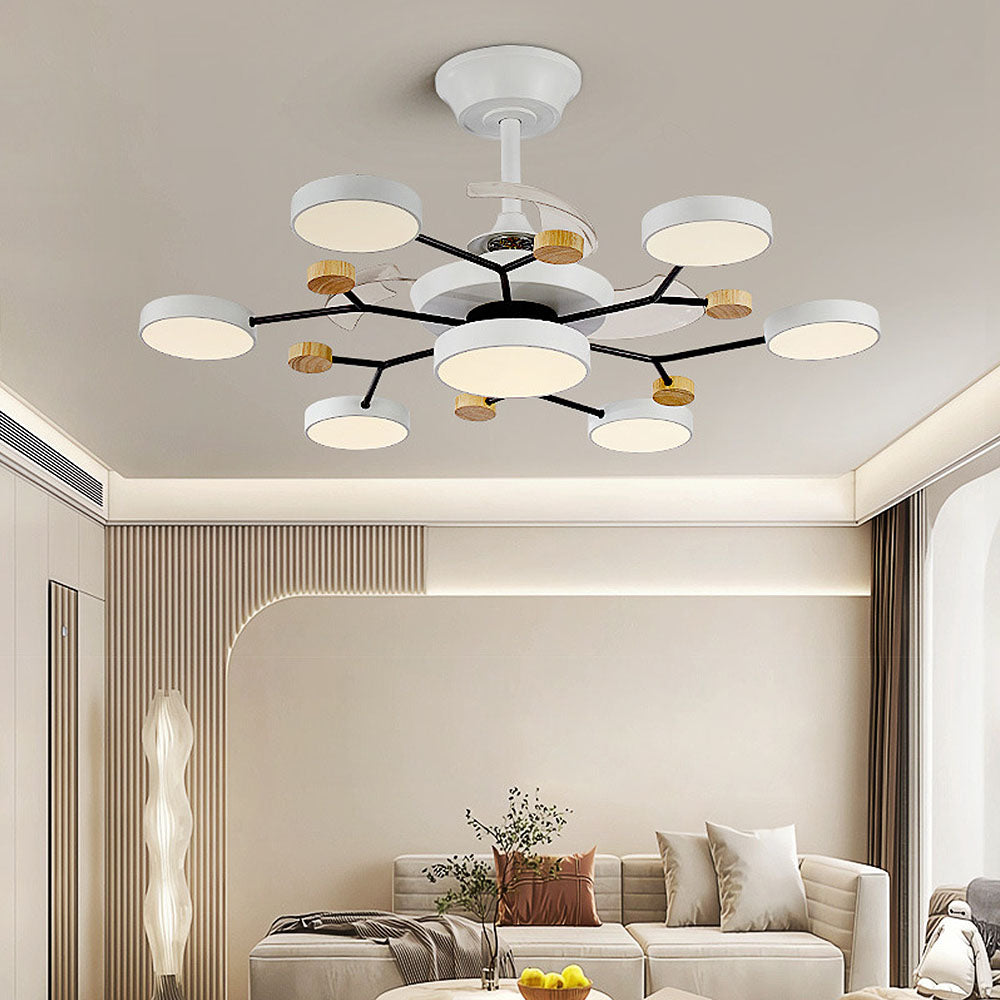 Round Metal Led Ceiling Fan Light For Bedroom