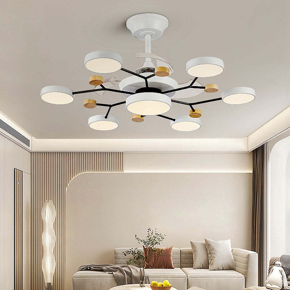 Round Metal Led Ceiling Fan Light For Bedroom