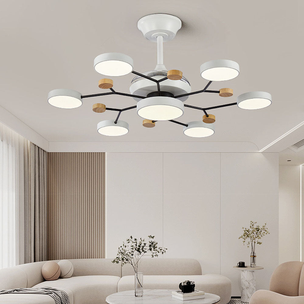 Round Metal Led Ceiling Fan Light For Bedroom