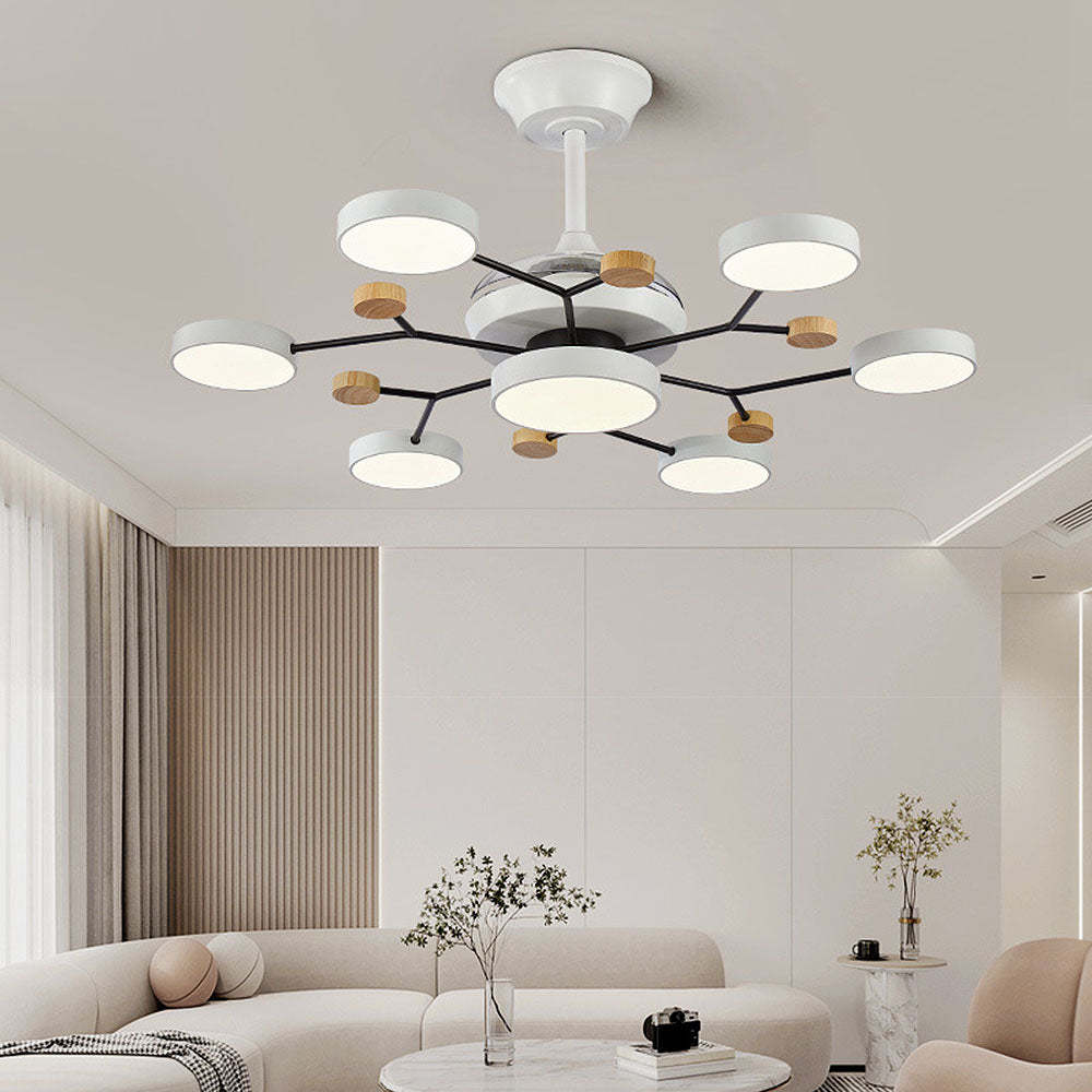 Round Metal Led Ceiling Fan Light For Bedroom
