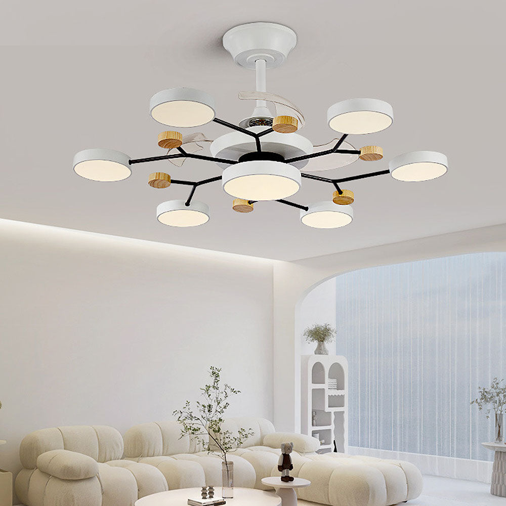 Round Metal Led Ceiling Fan Light For Bedroom
