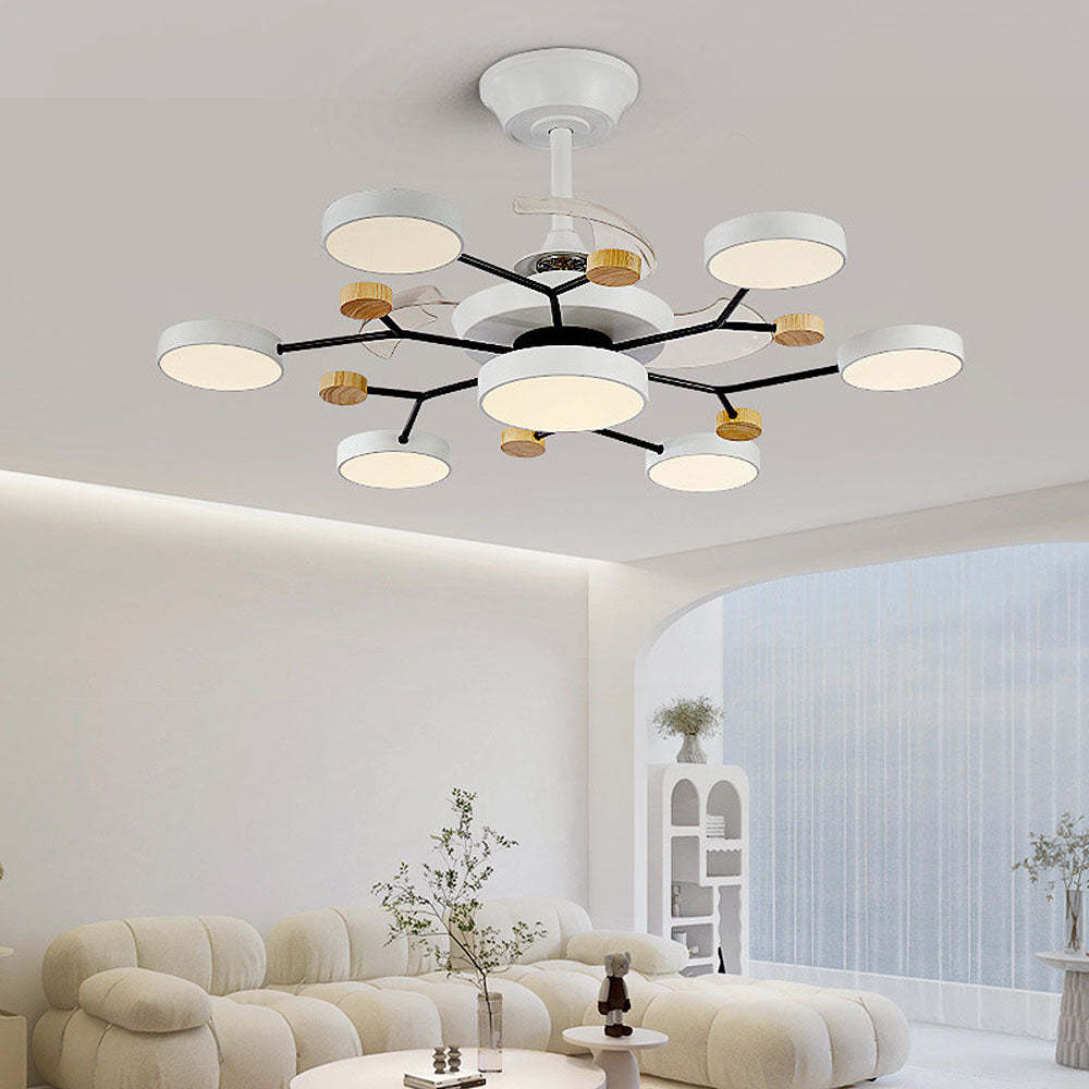 Round Metal Led Ceiling Fan Light For Bedroom