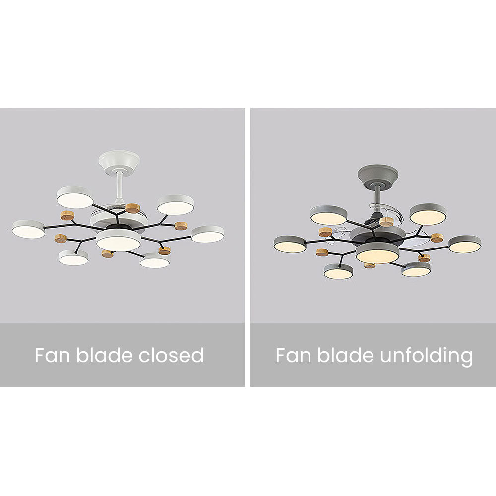 Round Metal Led Ceiling Fan Light For Bedroom