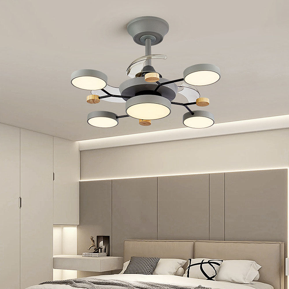 Round Metal Led Ceiling Fan Light For Bedroom