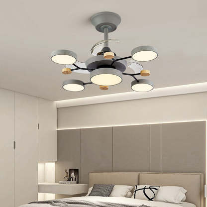 Round Metal Led Ceiling Fan Light For Bedroom