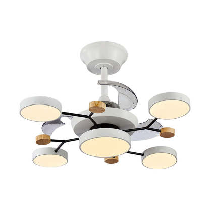 Round Metal Led Ceiling Fan Light For Bedroom