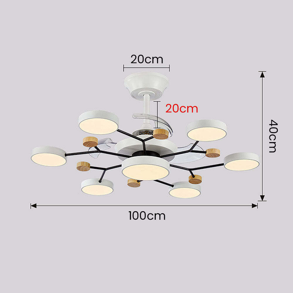 Round Metal Led Ceiling Fan Light For Bedroom