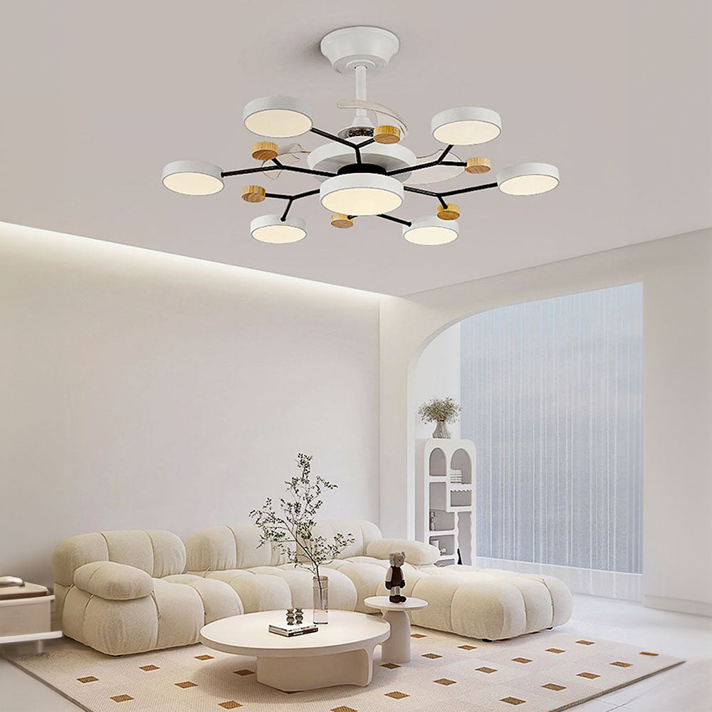 Round Metal Led Ceiling Fan Light For Bedroom