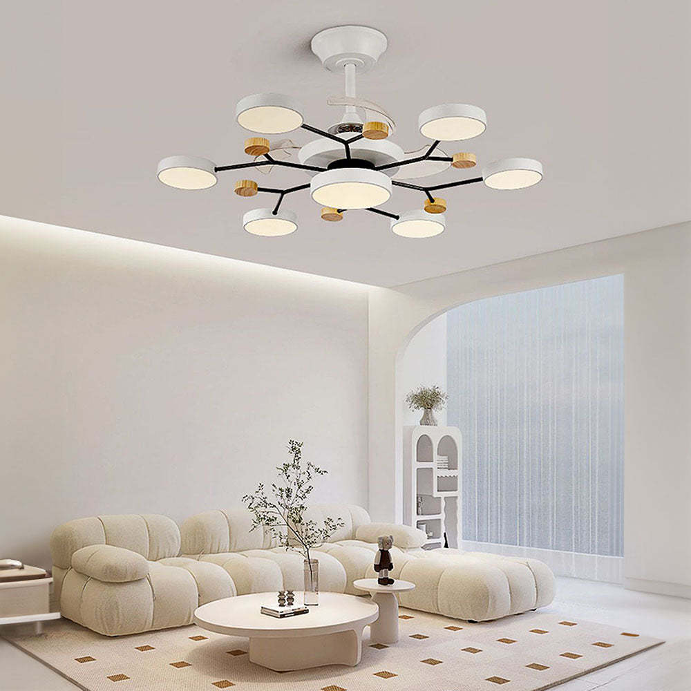 Round Metal Led Ceiling Fan Light For Bedroom