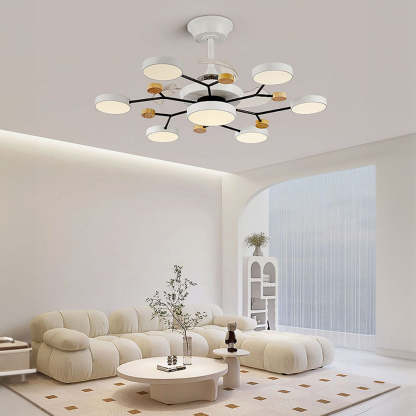 Round Metal Led Ceiling Fan Light For Bedroom