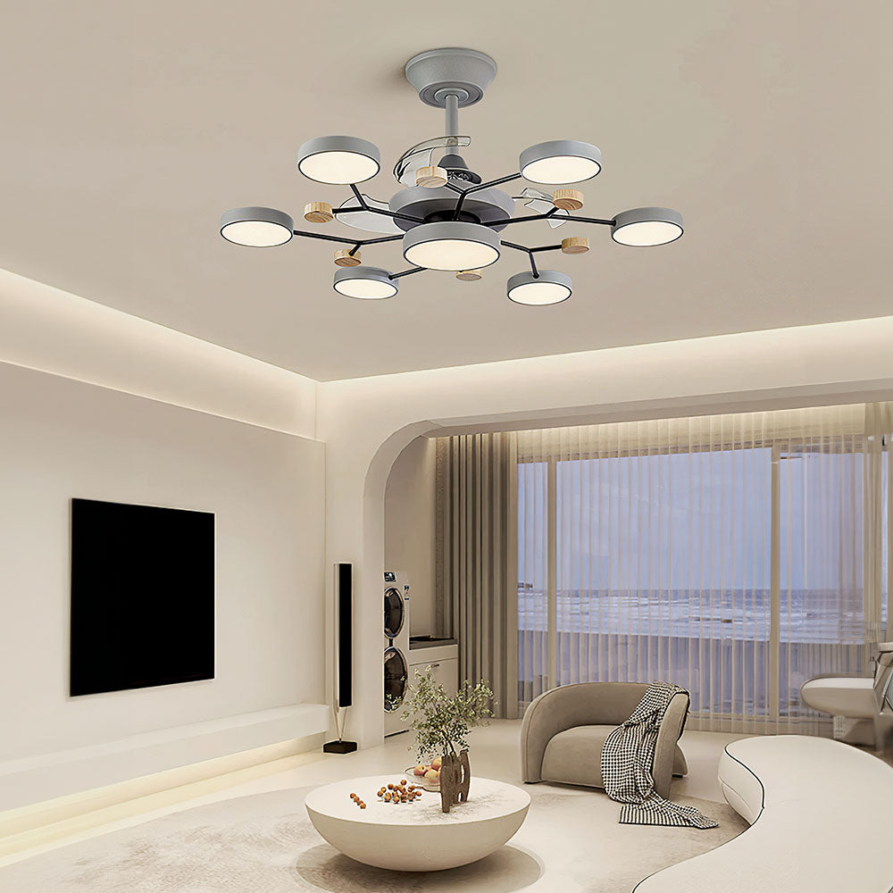 Round Metal Led Ceiling Fan Light For Bedroom