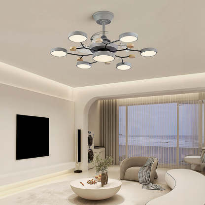 Round Metal Led Ceiling Fan Light For Bedroom