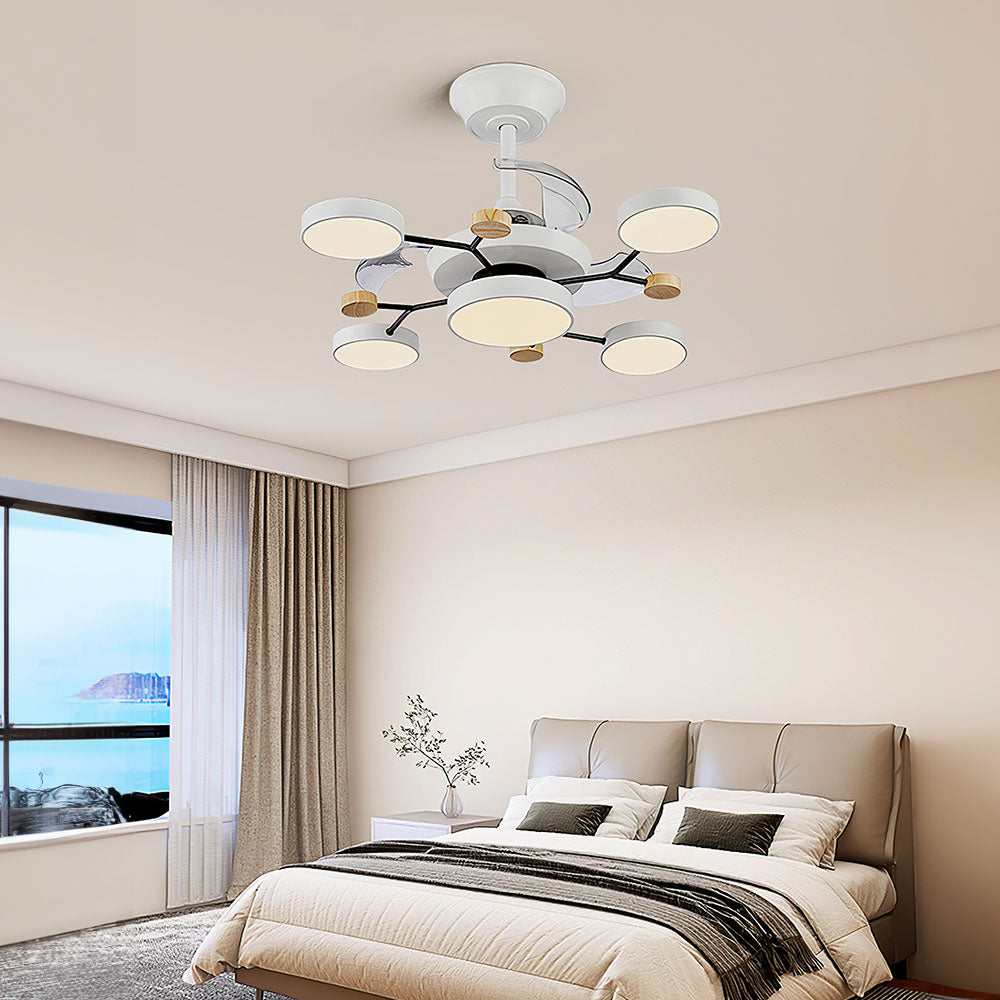 Round Metal Led Ceiling Fan Light For Bedroom