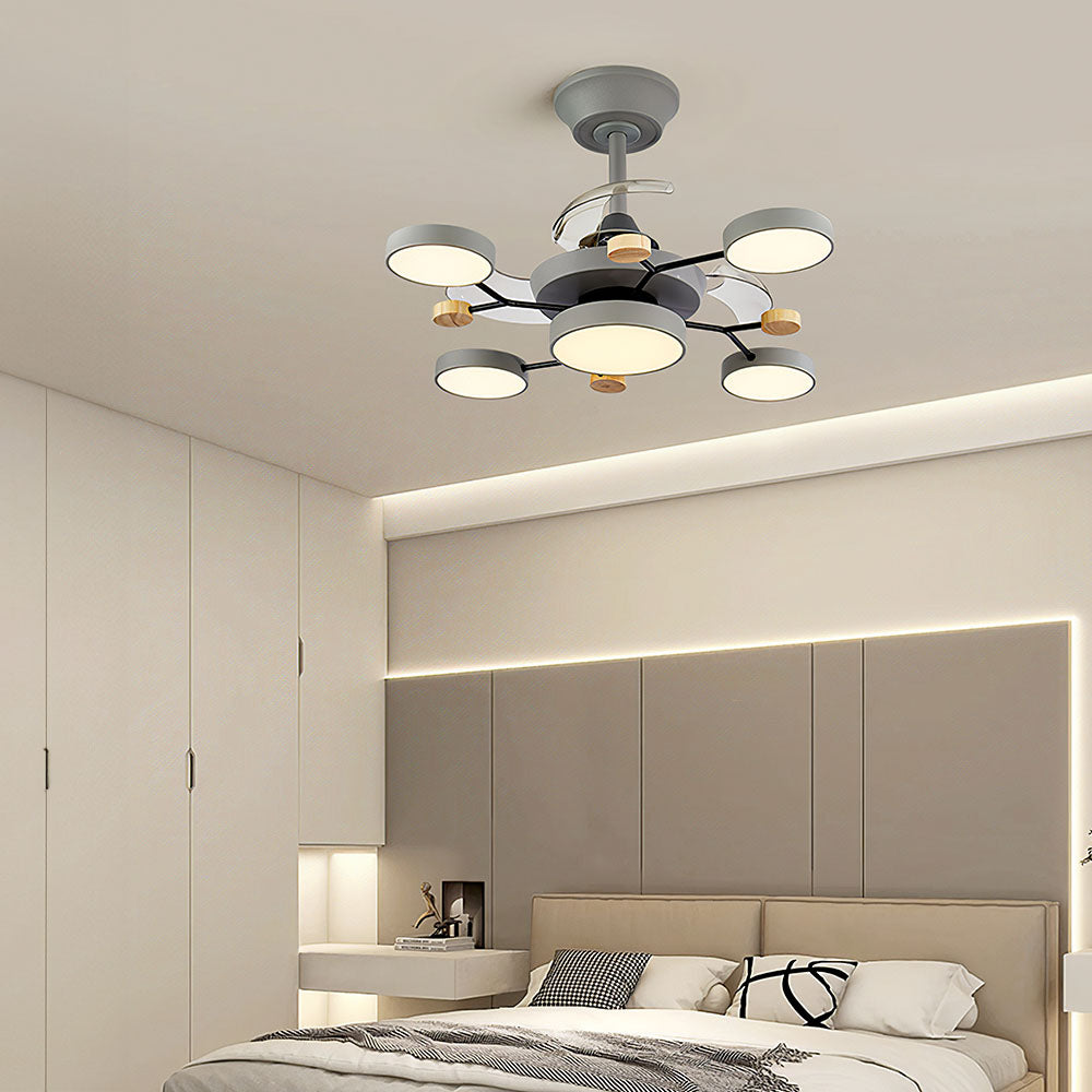 Round Metal Led Ceiling Fan Light For Bedroom