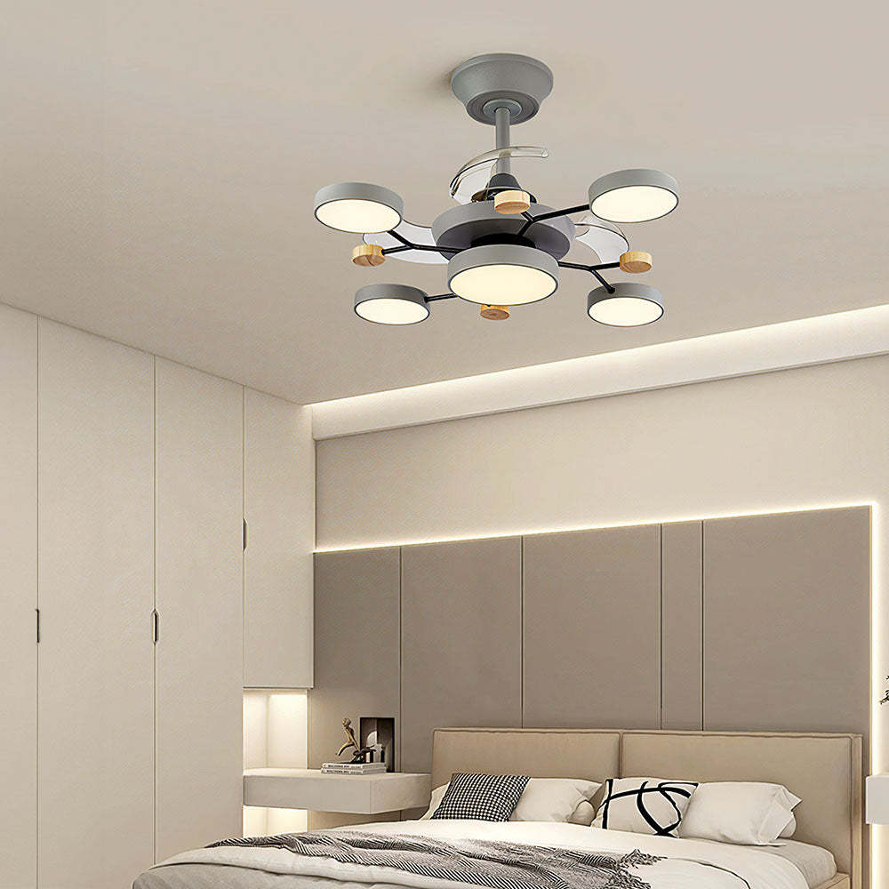 Round Metal Led Ceiling Fan Light For Bedroom