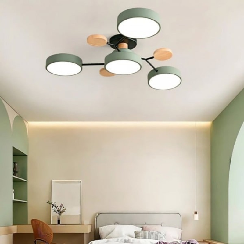 Contemporary Multi-Head Round Iron LED Semi-Flush Chandelier