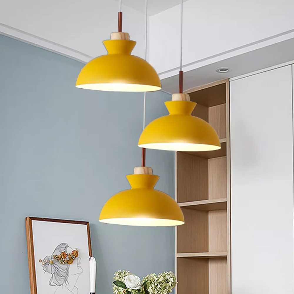 1-Bulb Art Decor Iron And Wood Round Pendant Lights For Dining Room