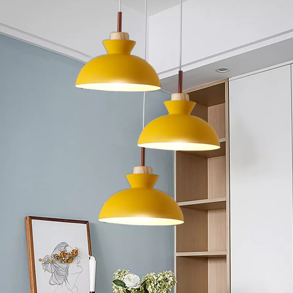 1-Bulb Art Decor Iron And Wood Round Pendant Lights For Dining Room