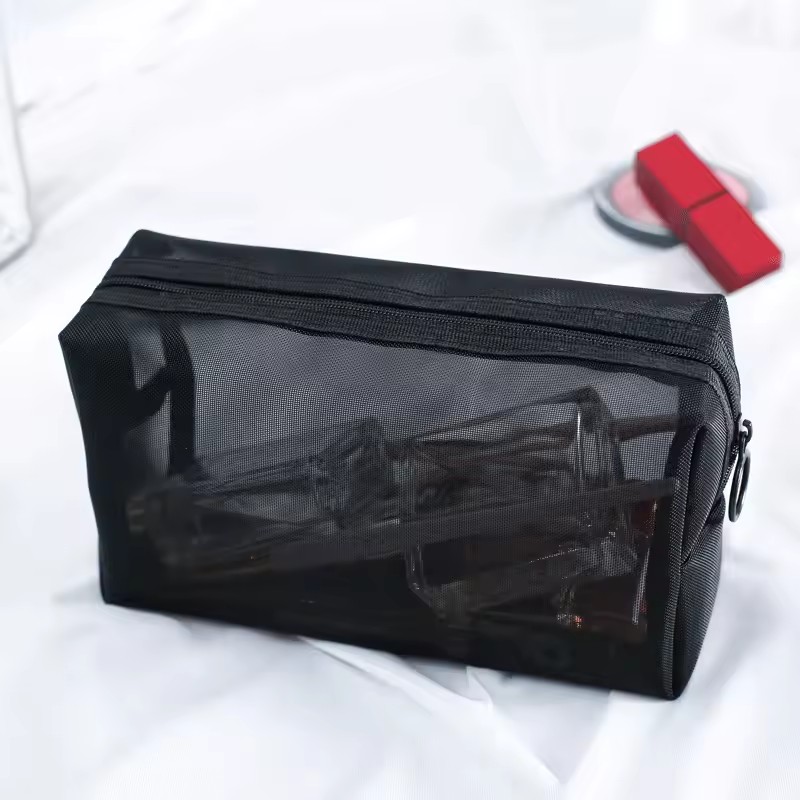 Foldable Transparent Washable Toiletry Bag Breathable Large Capacity Storage Mesh Travel Zipper Makeup Bag For Trip