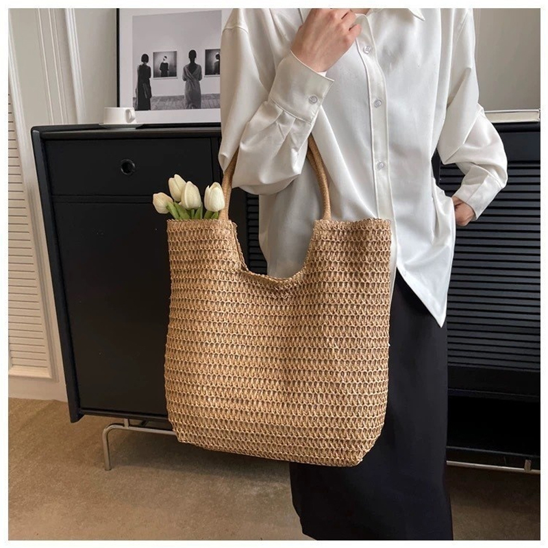 Casual Woven Forest Tote Bag Summer Beach Straw Bag One-shoulder Armpit Tote Bag