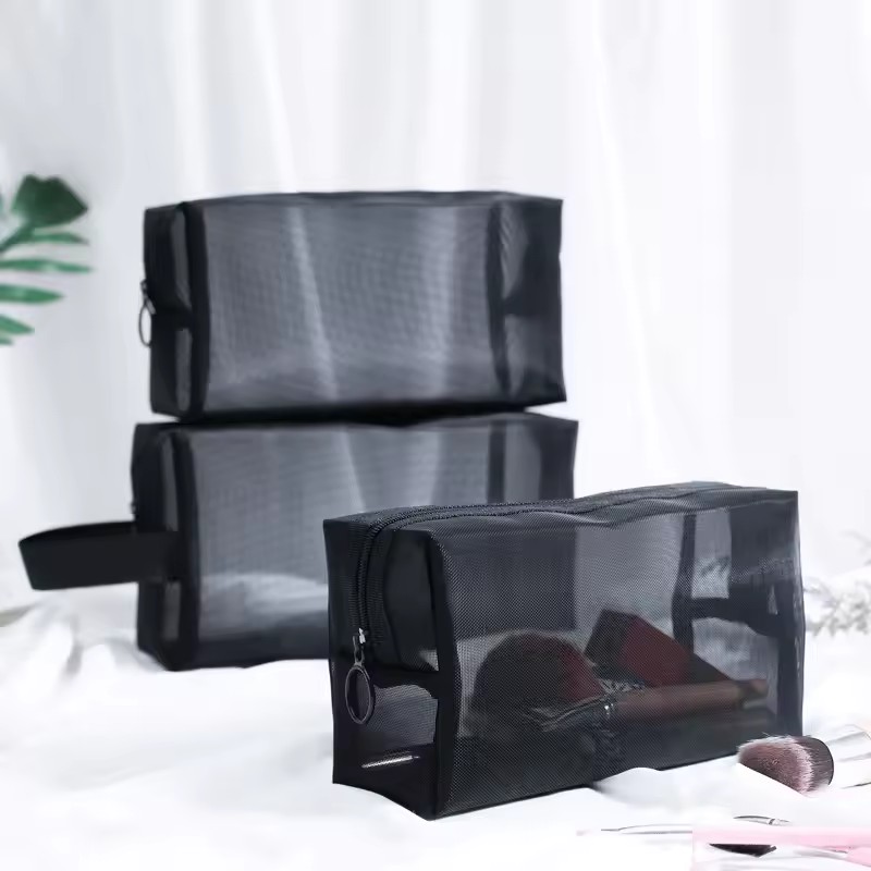 Foldable Transparent Washable Toiletry Bag Breathable Large Capacity Storage Mesh Travel Zipper Makeup Bag For Trip
