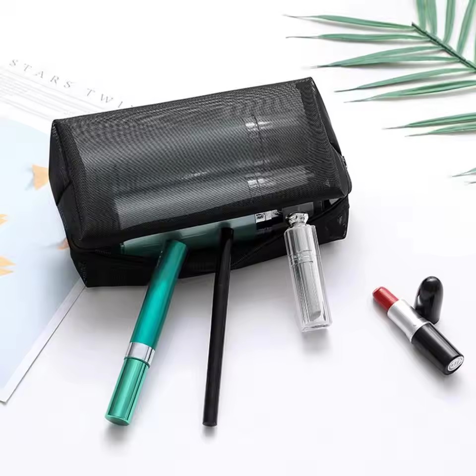 Foldable Transparent Washable Toiletry Bag Breathable Large Capacity Storage Mesh Travel Zipper Makeup Bag For Trip