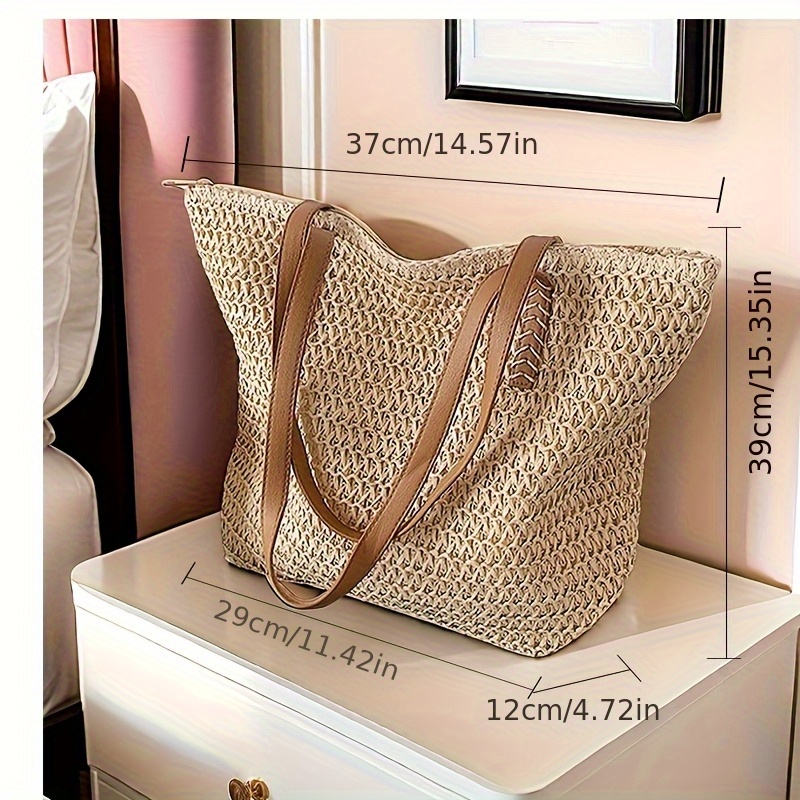 Casual French large-capacity woven forest tote bag Summer beach straw bag One-shoulder armpit tote bag