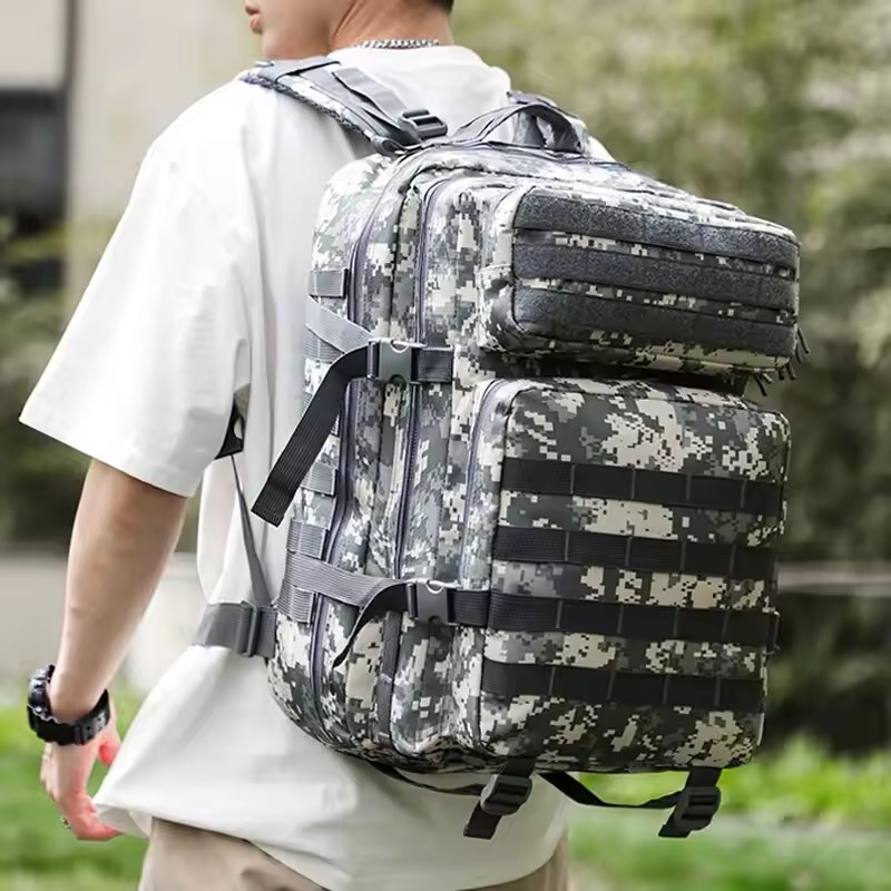 Men Backpack 45L 3P Soft Back Outdoor Waterproof Canvas Backpack Hiking Camping Hunting Bag