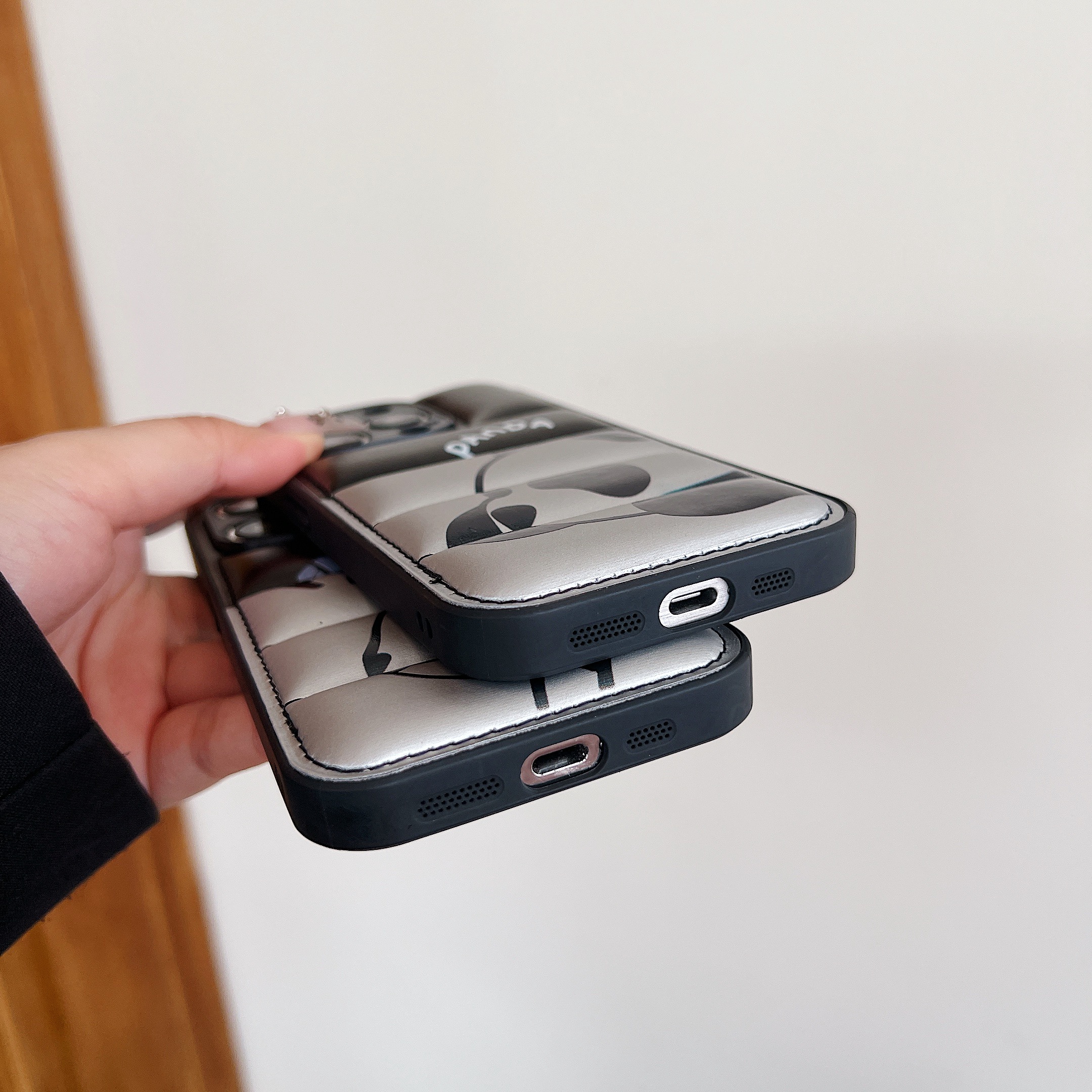 Panda Puffer Phone Case For iPhone Black-XMK251459