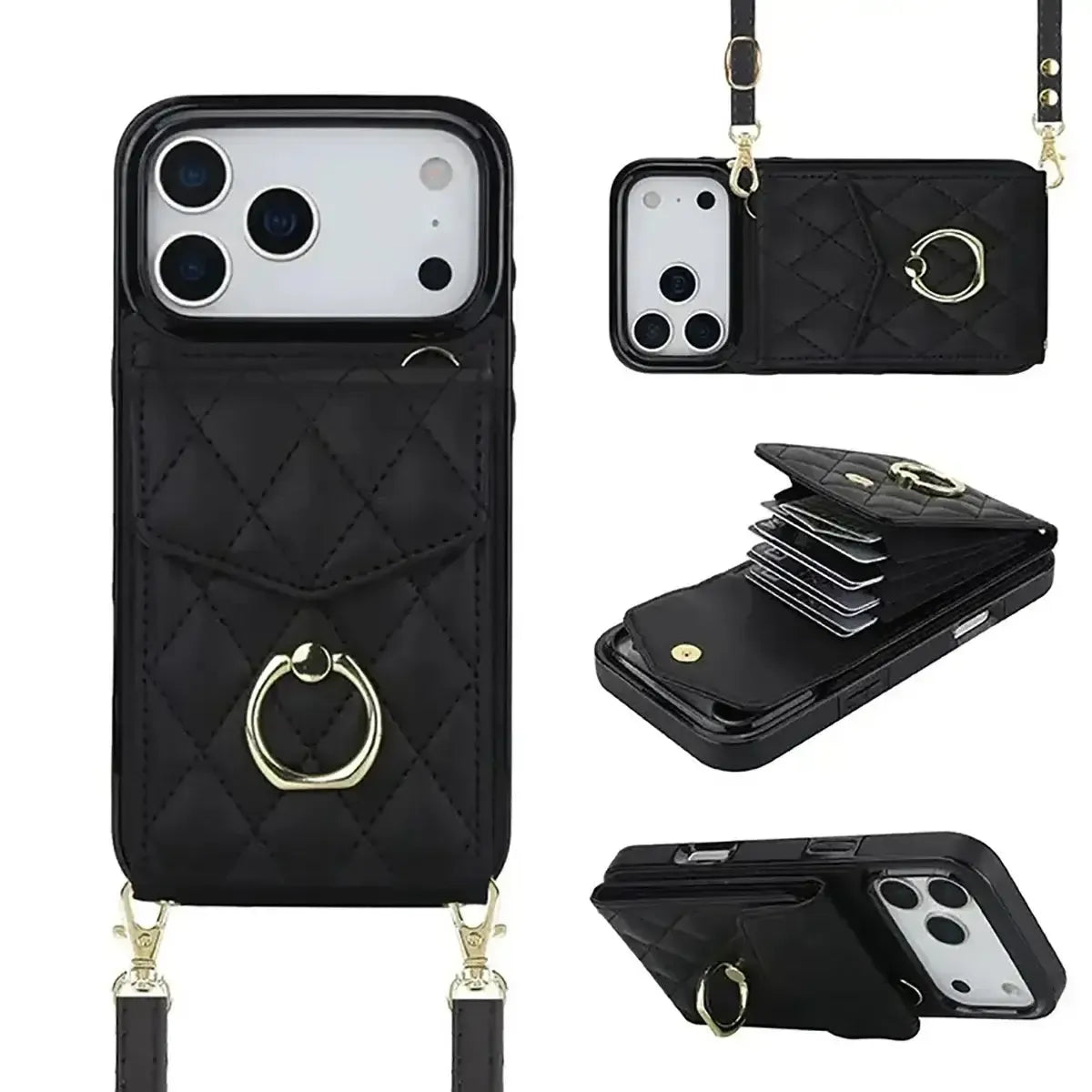 High-quality Leather  iPhone Case With Wallet And Crossbody Strap -GE176