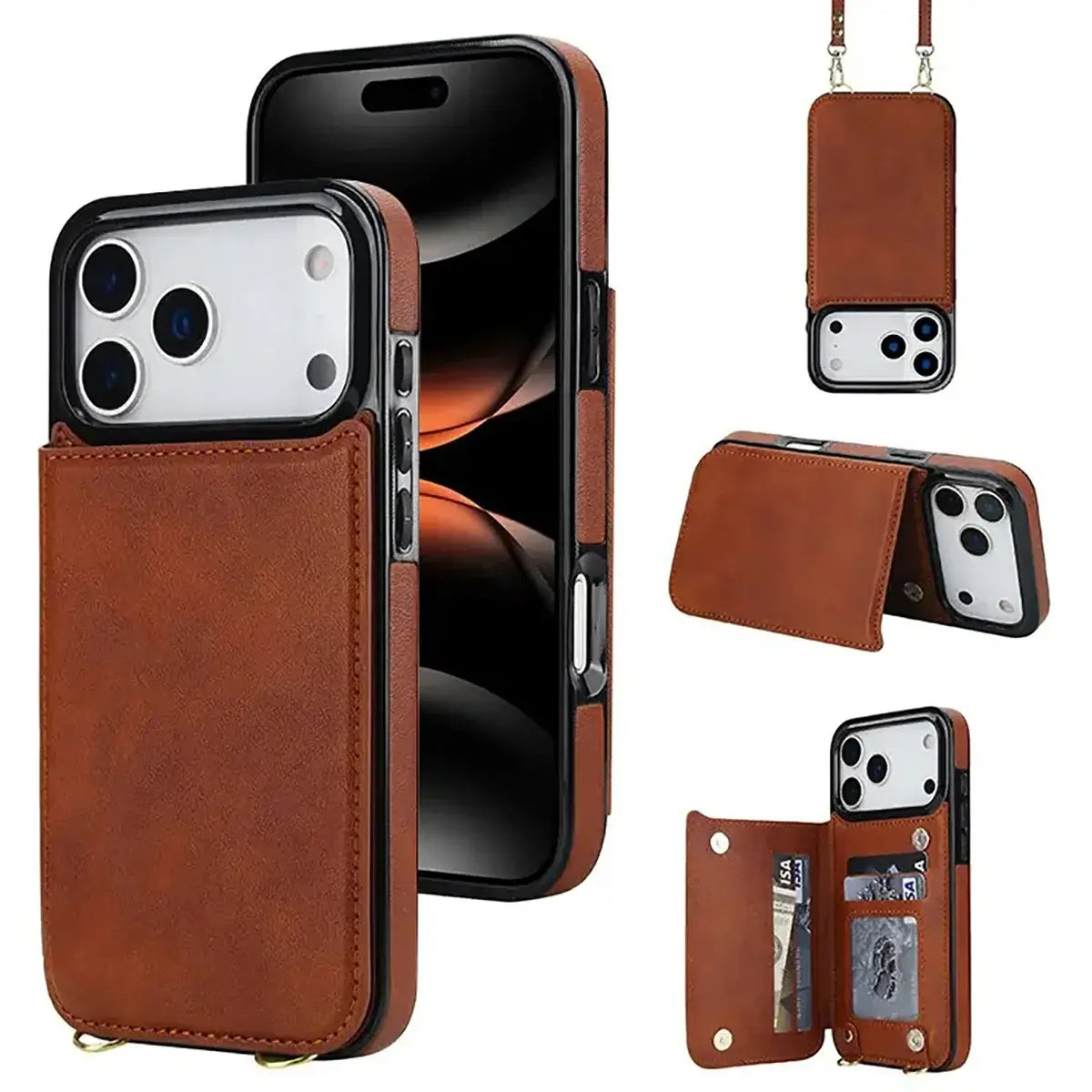 Leather   iPhone Case With Wallet And Crossbody Strap-GE175