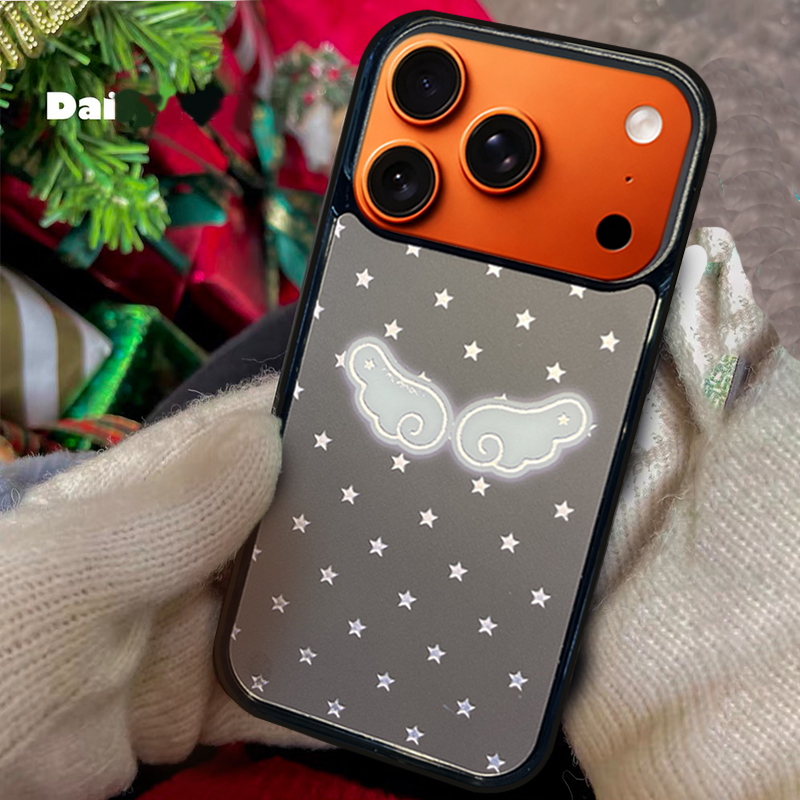 Wings & Stars Pattern  Phone Case Compatible With Magsafe for iPhone 17/16/15/14/13 Series Grey– CF2500050