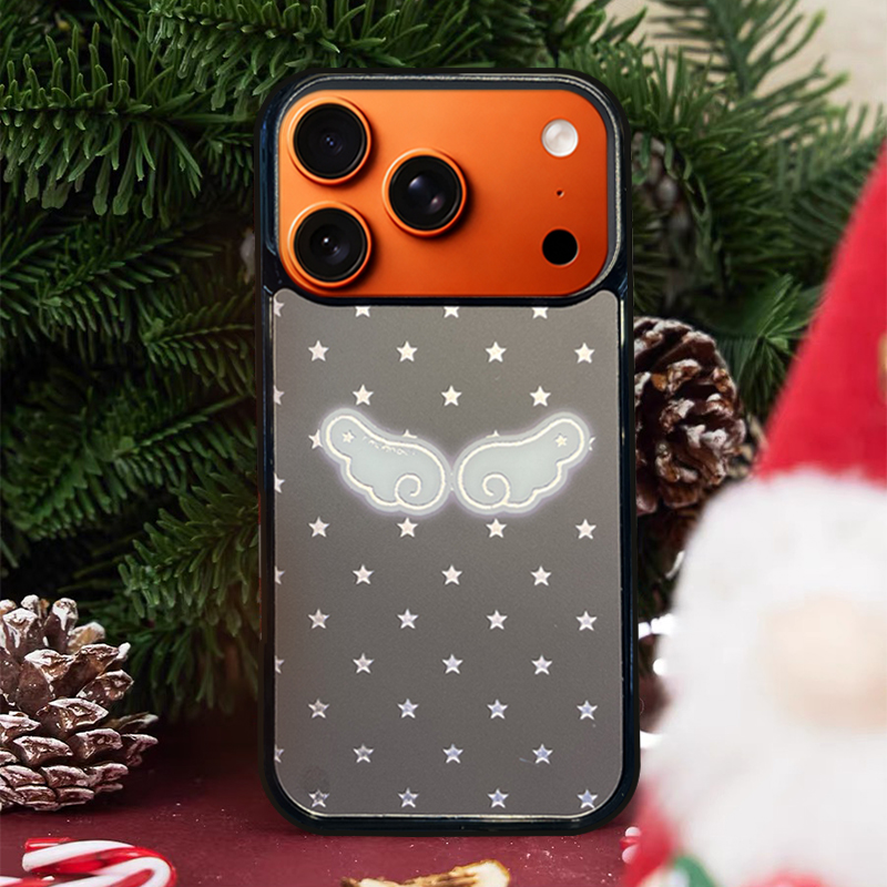 Wings & Stars Pattern  Phone Case Compatible With Magsafe for iPhone 17/16/15/14/13 Series Grey– CF2500050
