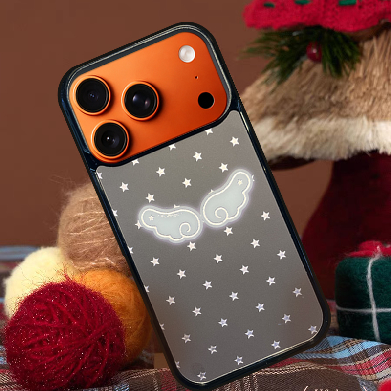 Wings & Stars Pattern  Phone Case Compatible With Magsafe for iPhone 17/16/15/14/13 Series Grey– CF2500050