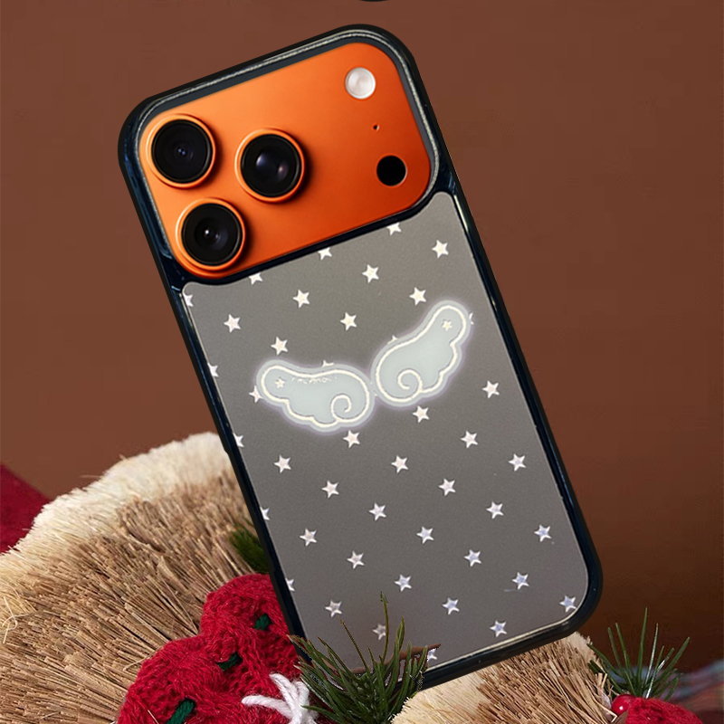Wings & Stars Pattern  Phone Case Compatible With Magsafe for iPhone 17/16/15/14/13 Series Grey– CF2500050