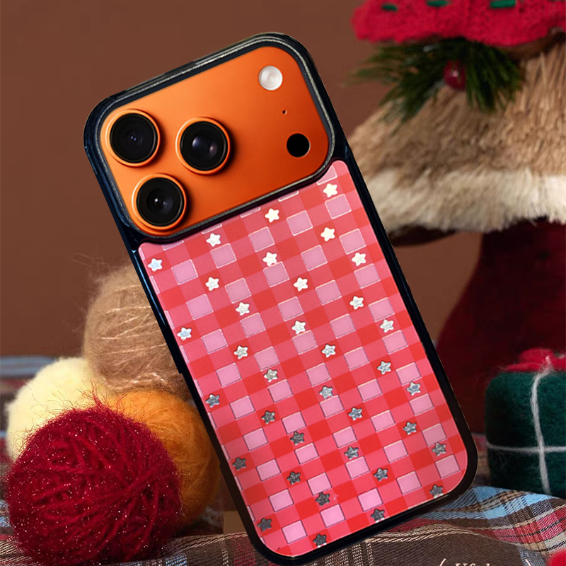 Checkered Star MagSafe-Compatible Phone Case for iPhone 17/16/15/14/13 Series Red – CF250004