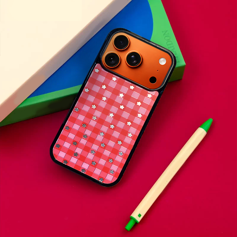 Checkered Star MagSafe-Compatible Phone Case for iPhone 17/16/15/14/13 Series Red – CF250004