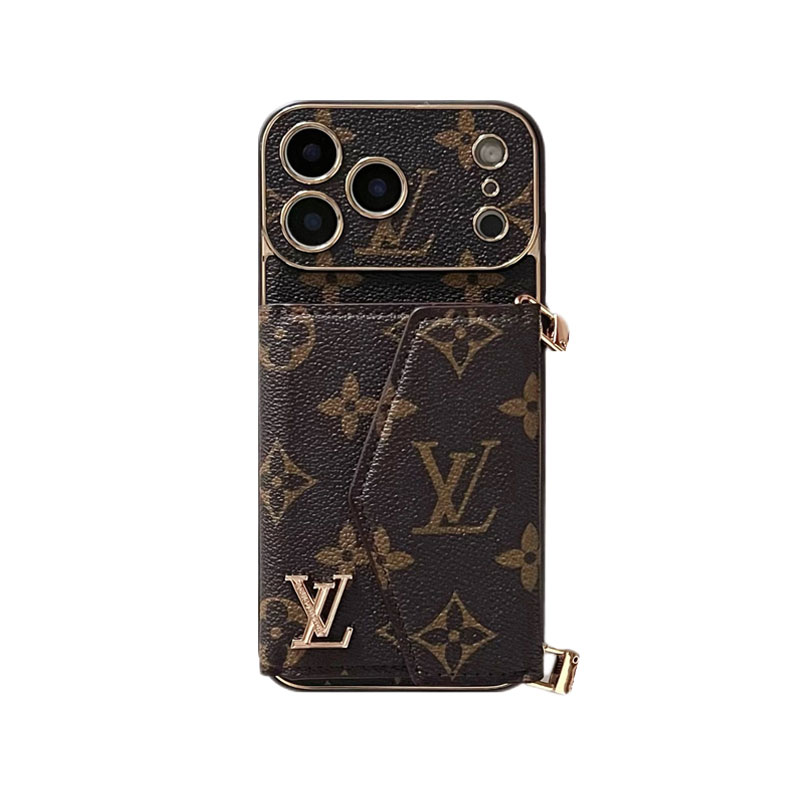 Leather Monogram iPhone Case With Card Holder And Strap For iPhone 17 Series-GELV002