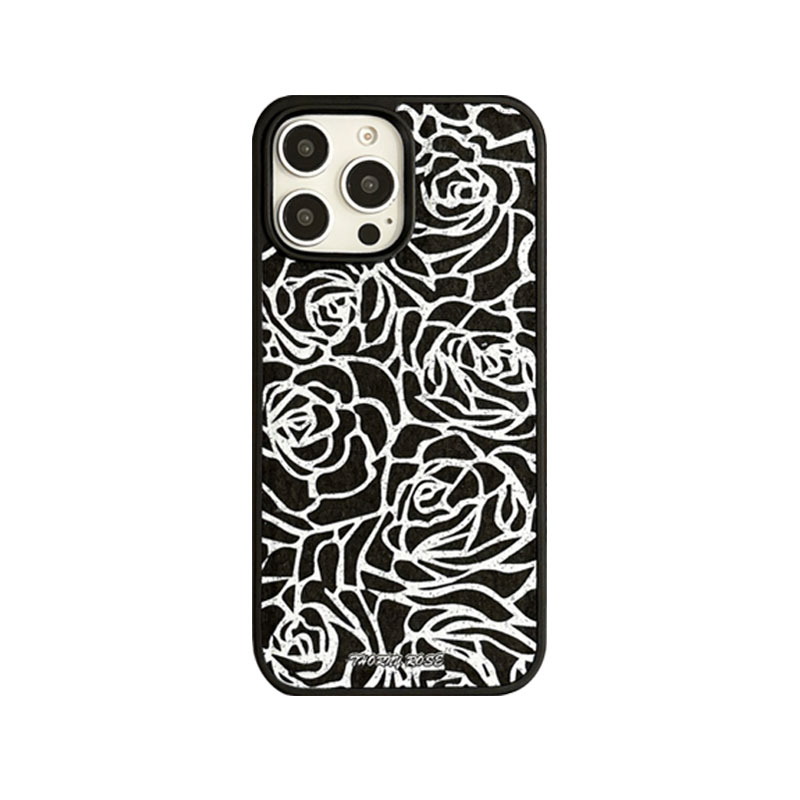 Magnetic Rose Print Phone Case For iPhone Black (Compatible with Magsa