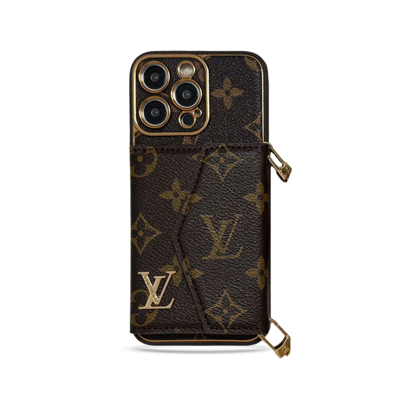 Monogram iPhone Case With Wallet And Strap Brown Big Printing-XFQ240329-GTOCASE