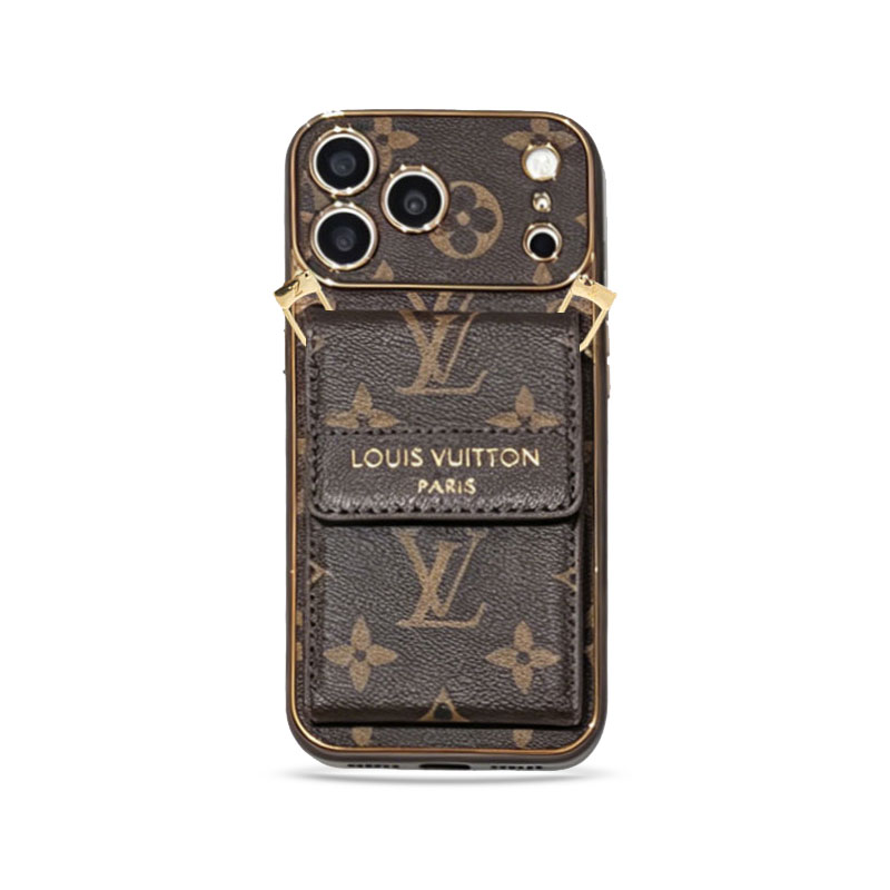 LV iPhone Case for iPhone 17 / 16 / 15 Pro Max – Flip Wallet Case with Strap