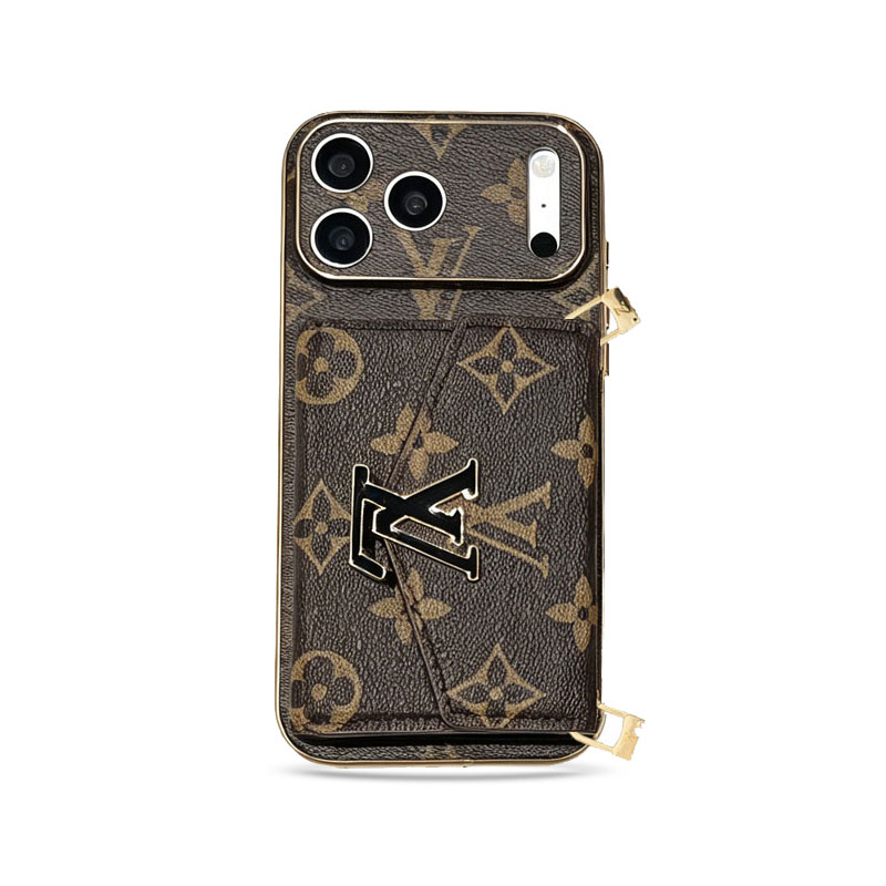 LV iPhone Case for iPhone 17 / 16 / 15 Pro Max – Flip Wallet Case with Strap
